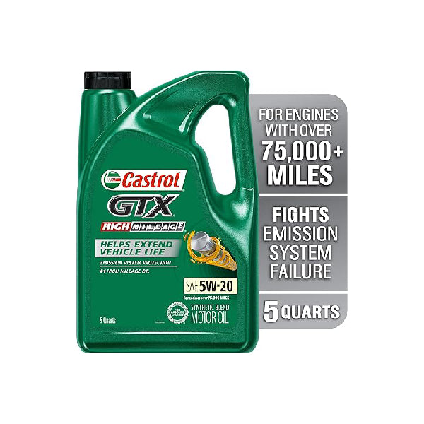 Castrol GTX High Mileage 5W20 Synthetic Blend Motor Oil 5QT #CAS03100C